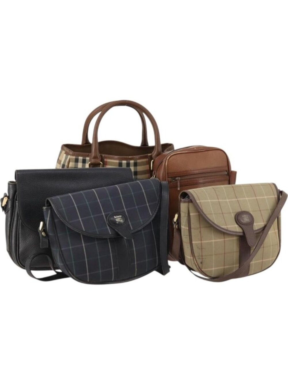 Burberrys Nova Check Bag Canvas Leather 5 Set Black Navy beige